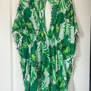 Francesca's Green Tropical Leaf Swim Cover-Up
